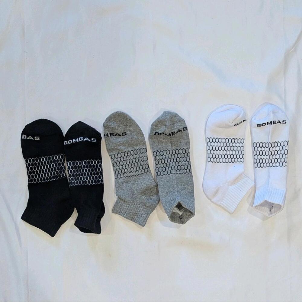 Bombas Ankle Socks LARGE – 3-Pair Bundle Black Gray White Honeycomb Cushioned - Picture 3 of 5